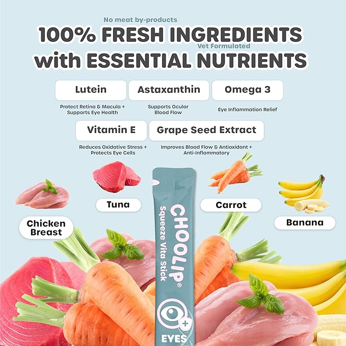 Grab & Go Squeeze Vita Stick Lickable Treats for Dogs & Cats. 49 Eye Health Sticks with Essential multivitamins. Soft and Tasty Paste for All Life Stages, Supporting Eyes Health-PurrikoPets