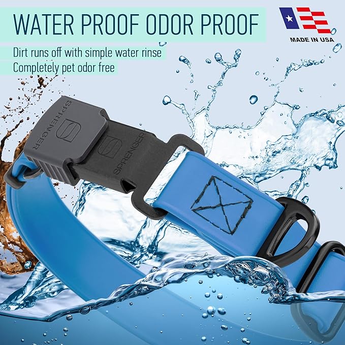 Dogline Biothane Waterproof Dog Collar with Herm Sprenger Black Stainless Steel Quick Release Buckle – Heavy Duty Tactical Durable Collar for Dogs – Comfortable and Safe Pet Collar W 1" L 15-25" Blue-PurrikoPets
