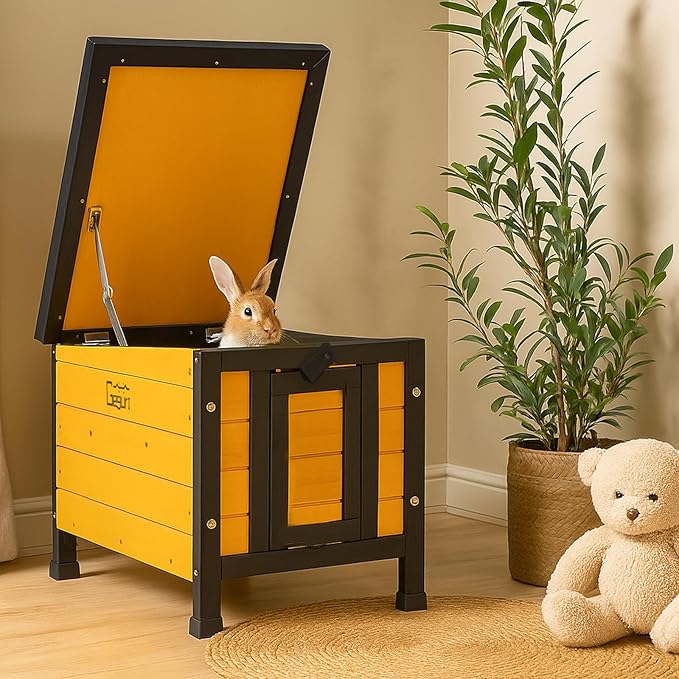 GEGURI Outdoor Cat House Weatherproof, Rabbit Hutch & Indoor Bunny Cage, Wooden Shelter for Feral Cats, Rabbits, Chickens & Small Animals-PurrikoPets