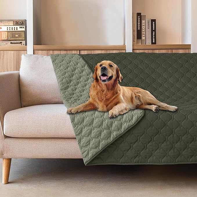gogobunny 100% Double Sided Waterproof Dog Blanket Soft Pet Bed Cover Reversible Protect Furniture Couch Sofa Car for Puppy Large Dog Cat (Dark Olive/Light Olive, 82x120 Inch (Pack of 1))-PurrikoPets