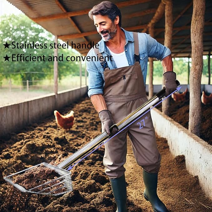 10inch Metal Chicken Poop Scooper with 54-Inch Long Handle for Coop Cleaning-PurrikoPets