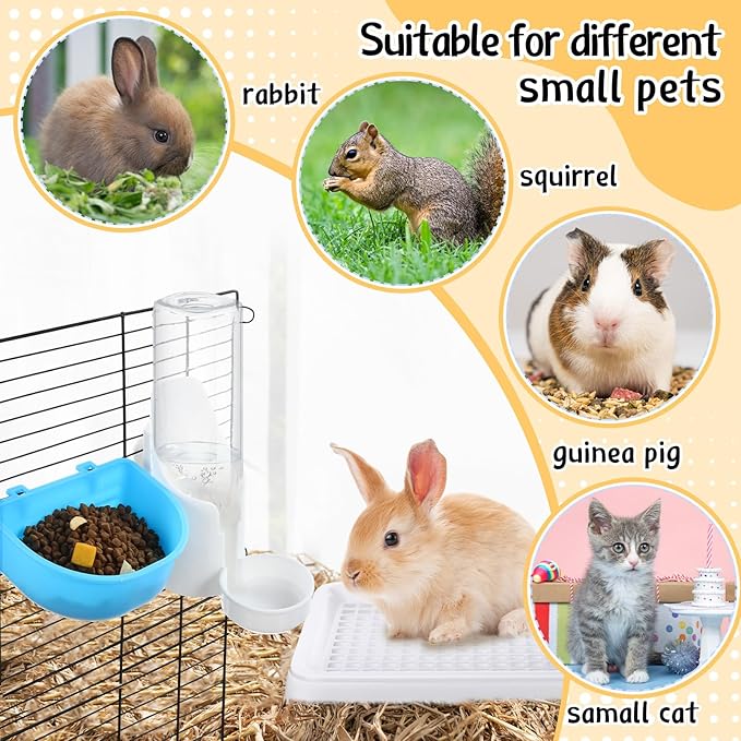 19 Pcs Rabbit Starter Kit Small Bunny Litter Box Animal Grooming Kit Water Bottle Bunny Toys Hay Feeder Bowl Blankets with Cleaning Set for Guinea Pig Rabbit Accessories (White)-PurrikoPets