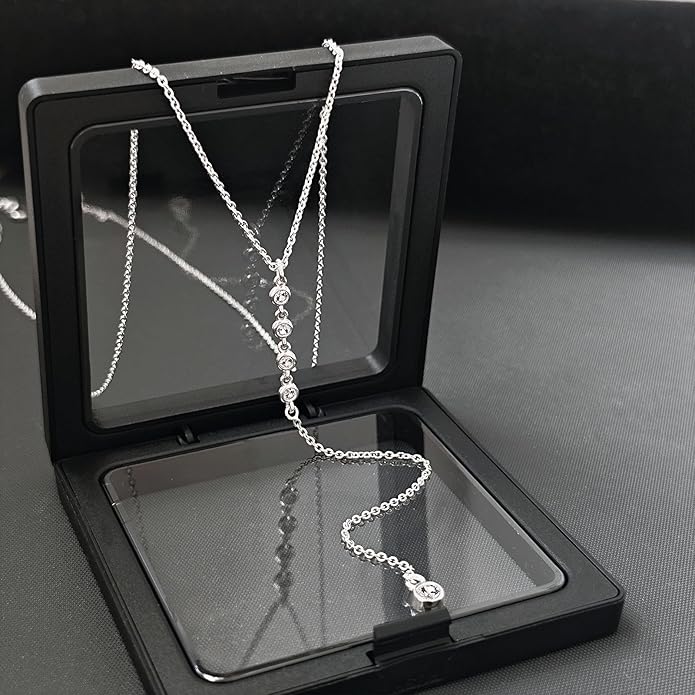 Lariat Silver/Gold Necklace for Women 925 Silver/14K Gold Plated Dainty Long Necklace Y-Shaped Drop Pendant Necklaces Choker Trendy Chain Simple Layered Necklaces CZ Jewelry for Women Set Gift