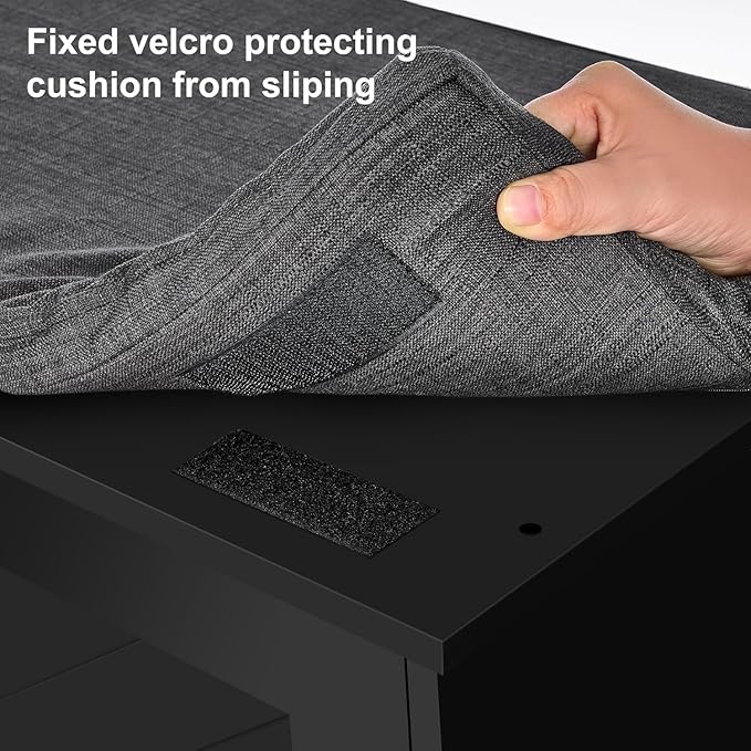 2-Tier Storage Bench, Shoe Bench with Padded Seat Cushion, Entryway Bench with 4 Barn Doors, Adjustable Shelf, 13.8" D x 47.2" W x 17.7" H, for Entryway, Living Room, Bedroom, Black-PurrikoPets