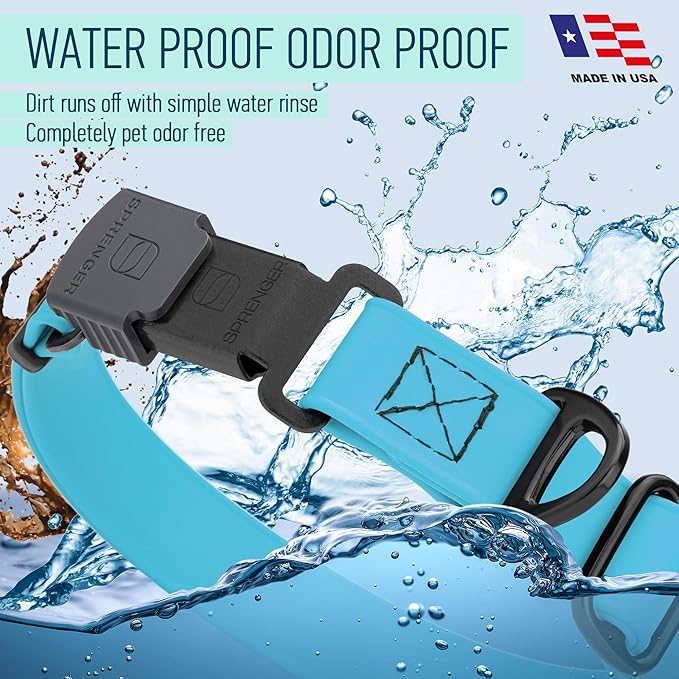 Dogline Biothane Waterproof Dog Collar with Herm Sprenger Black Stainless Steel Quick Release Buckle – Heavy Duty Tactical Durable Collar for Dogs – Comfortable and Safe Pet Collar W1 L15-25 SkyBlue-PurrikoPets