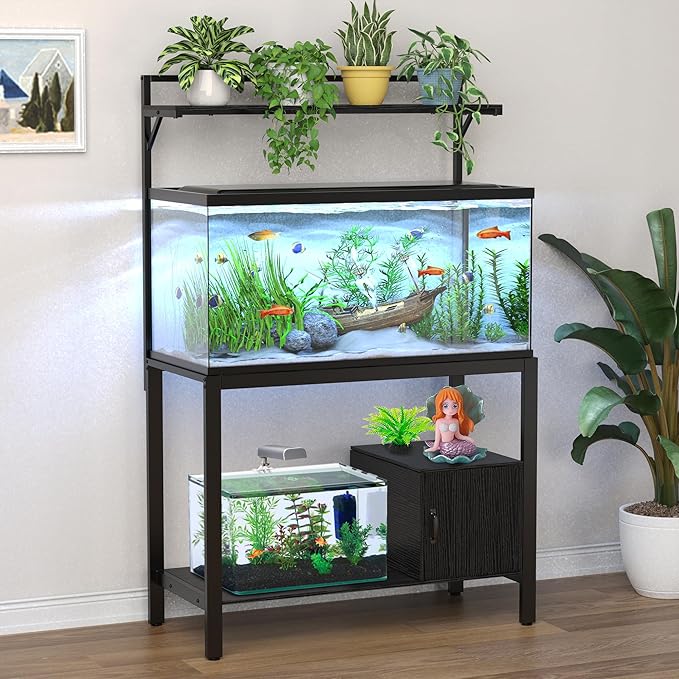 GDLF 40-50 Gallon Fish Tank Stand with Plant Shelf Metal Aquarium Stand with Cubby Storage 36.6" x 18.5" Tabletop fits Aquarium,Turtle Tank,or Reptile Terrariums-PurrikoPets