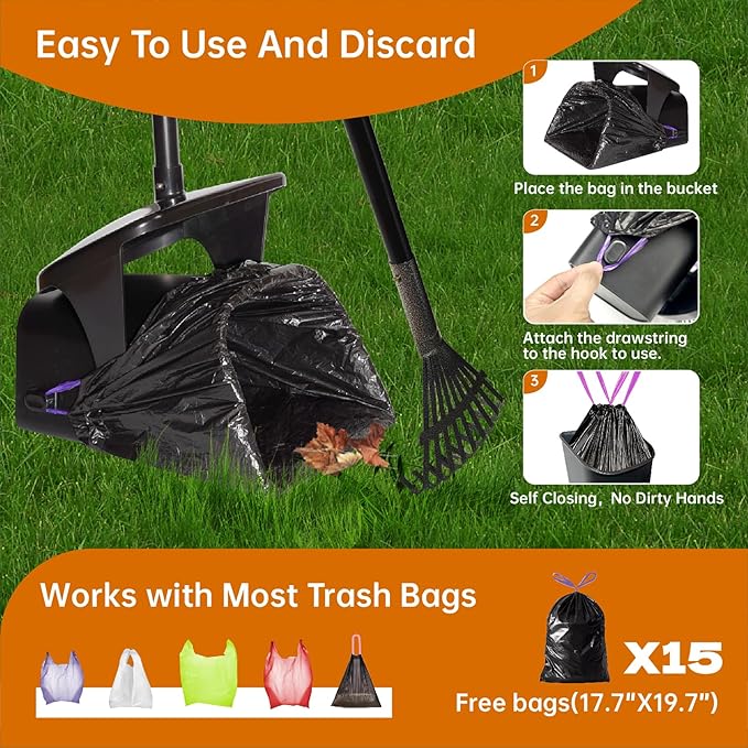 Dog Pooper Scooper with Bags & Dispenser - 37.4" Long Durable Metal Handle Swivel Bin & Rake & Spade Kit, Large Capacity Portable Pooper Scooper for Yards，Easy to Assemble-PurrikoPets