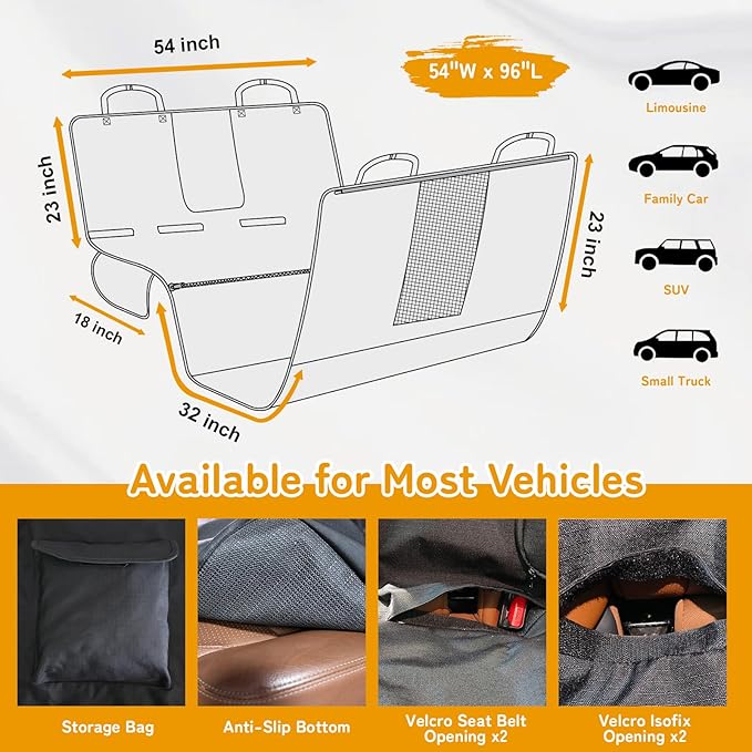 Full-Coverage Dog Seat Cover for Back Seat, 600D Ripstop Dog Hammock for Car,100% Waterproof CarSeat Protector, Suv Cargo Liner for Dogs, Armrest&Child Car Seat Accessible,Install Once,Stay Put-PurrikoPets