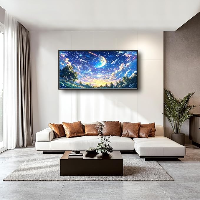 Framed Large Anime Sky Wall Art for Living Room, Oversized Fantasy Night Sky Forest Wall Decor Nature Canvas Painting Modern Artwork Home Decoration for Living Room Bedroom Office 60"x30"-PurrikoPets