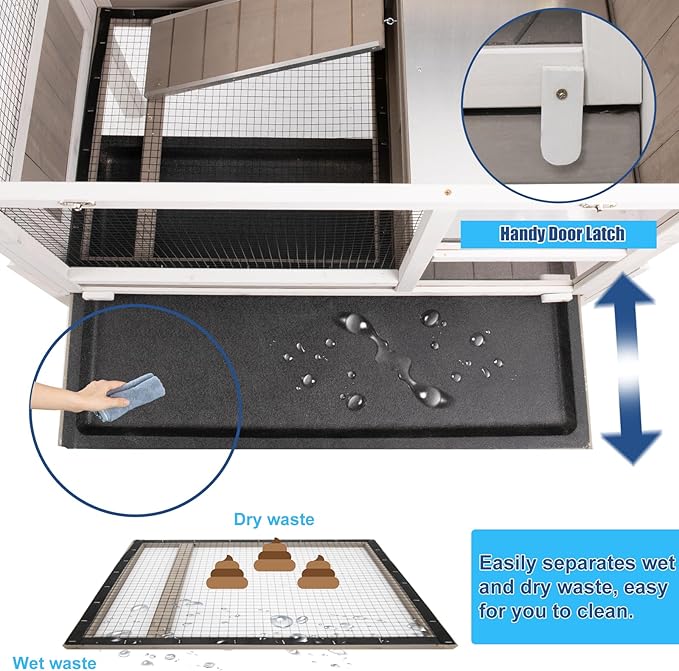 38" L Rabbit Hutch Bunny Cage,Fir Wood Rabbit Cage Indoor Outdoor with Pull Out Tray,Bunny Hutch with Ramp and Hideout,Guinea Pig Cages Rabbit Hutch Indoor with Detachable 4 Legs-PurrikoPets