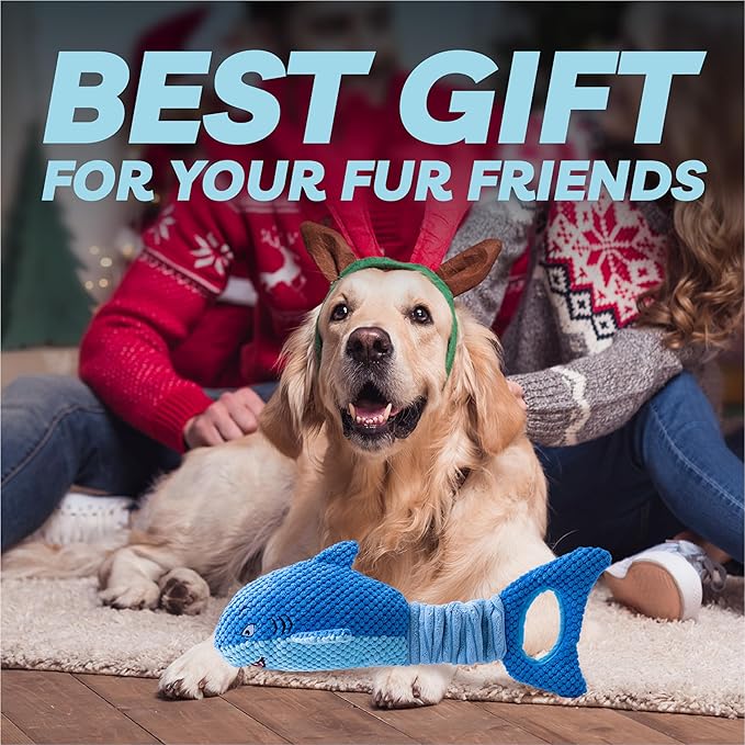 Dog Toys for Large Dogs, Squeaky Dog Toys for Aggressive Chewers, Plush Dog Chew Toys for Teething, Interactive Shark Dog Toys to Keep Them Busy Tug Of War Puppy Toys for Small,Medium,Large Breeds-PurrikoPets