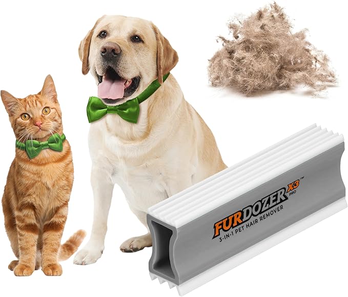 FurDozer X3 PRO Pet Hair Remover & Auto Detailing Tool - Cat & Dog Hair Remover for Carpets, Car Interiors, Couches, Bedding, & Furniture - Reusable Pet Hair Removal Tool for Dog Fur & Lint, 5", Grey-PurrikoPets