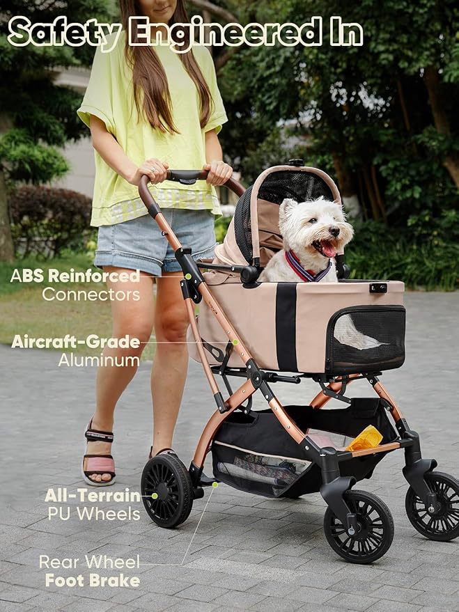 Dog Stroller, Cat Strollers, 5-in-1 Pet Stroller with Detachable Waterproof Carrier for Small/Medium Dogs Cats up to 55lbs, All-in-One Fold Without Detaching Carrier for Dogs Cats 10 lbs to 55 lbs-PurrikoPets