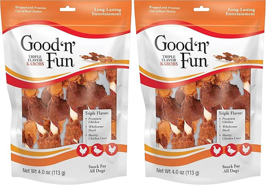 Good'n'Fun Triple Flavored Rawhide Kabobs for Dogs, 2 Pack, 4 oz-PurrikoPets