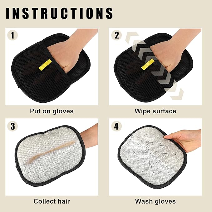 2pcs Pet Hair Removal Gloves, 2 Style Reusable Pet Hair Static Remover Mitt Glove for Cat Dog Sofa Furniture Carpet Curtain Bed Sheet Clothes Car Seat Cleaning Tool (Regular & Five Finger Style)-PurrikoPets