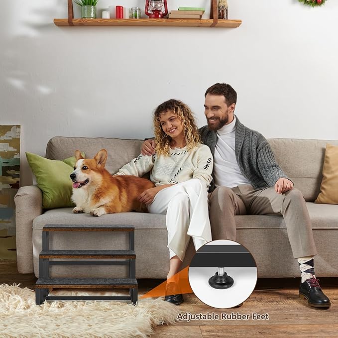 Dog Stairs for Small Dogs 3 Steps Pet Stairs Dog Stairs Steps for Couches High Beds, Non-Slip Indoor Dog Ramp, Holds Up to 100lbs-PurrikoPets