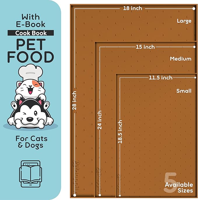 Dog Food Mat - 24x15 Raised Edges Dogs Mat for Food and Water Prevent Spill, Waterproof Cat Food Mats Protect Floors, Easy Clean Dog Bowl Mats for Food and Water, Silicone Pet Feeding Placemats-PurrikoPets