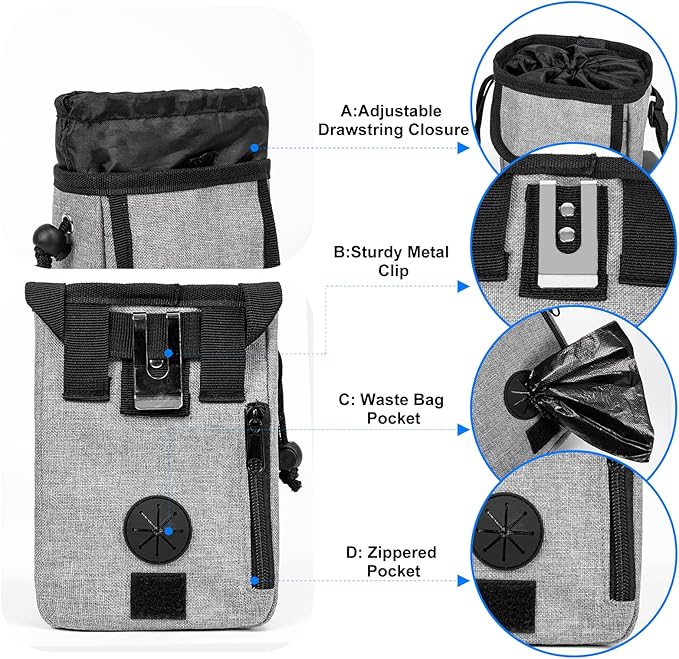 Airline Approved Dog Travel Bag with 2 Dog Treat Training Pouches, Tote Organizer for Weekend Pet Travel Supplies & Accessories, 2 Collapsible Bowls, 2 Food Container (Grey)-PurrikoPets