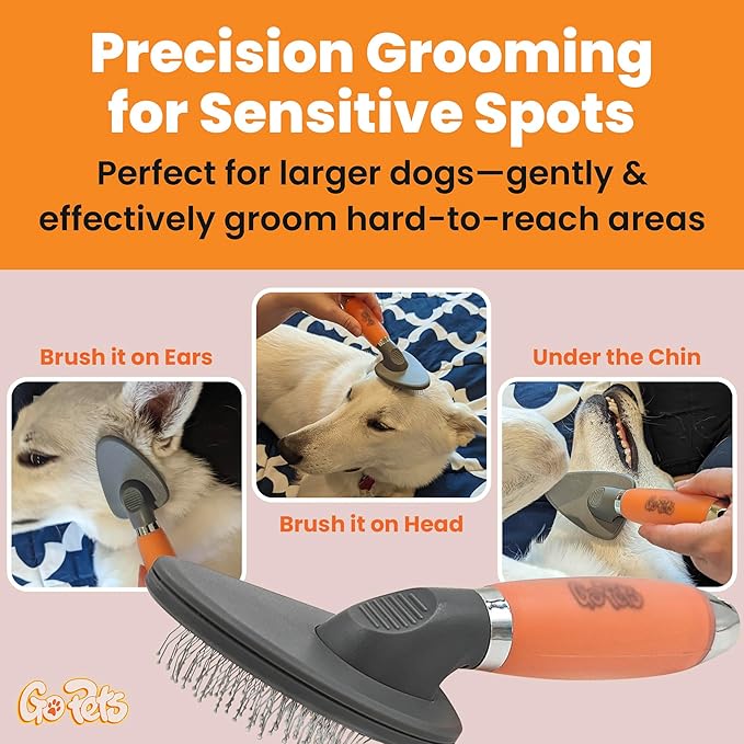 GoPets Small Pin Slicker Brush, Easy-Groom Pin Comb for Tangles & Shedding, Rounded Safety Tips, Dematting Brush for Short & Long Hair Cats, Dogs & Furry Pets, Ideal for Sensitive, Hard-to-Reach Areas-PurrikoPets