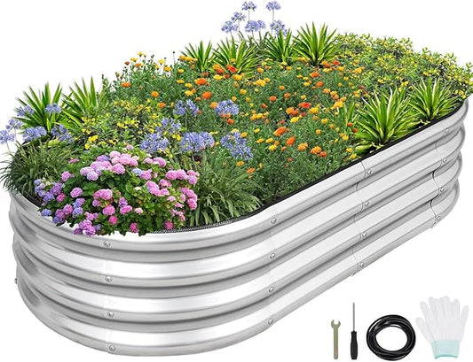 1MORE Galvanized Raised Garden Bed- Planter Garden Boxes Outdoor, Raised Beds for Gardening, 4x2x1ft Metal Garden Bed Kit for Vegetables Flower, Planter Raised Bed with Protective Tape & Tools.Silver-PurrikoPets