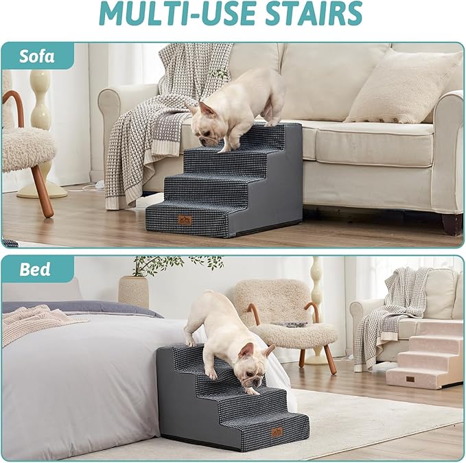 Dog Stairs for Small Dogs, 4 Tier Wider Pet Stairs for Couch and Beds, 17.7" H Non-Slip Dog Steps for Old Cats, Puppy, Small Medium Dogs, 17.7x23.6x17.7 inch, Dark Grey-PurrikoPets