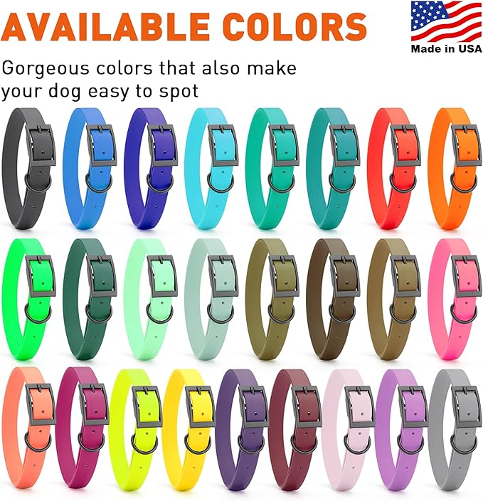Dogline Biothane Waterproof Dog Collar Strong Coated Nylon Webbing with Black Hardware Odor- Proof for Easy Care Easy to Clean High Performance Fits Small Medium or Large Dogs, Hunter Orange-PurrikoPets
