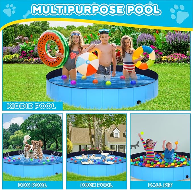 Extra Large Collapsible Dog Pool,97"x16" Anti-Slip Portable Swimming Pool Bathing Tub,Hard Plastic Kiddie Pool for Pets Dogs Cats & Kids…-PurrikoPets