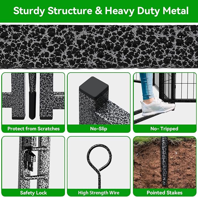 Dog Playpen Outdoor Extra Wide 16 Piece Panels Heavy Duty Dog Fence 24" Height Anti-Rust with Doors Portable for RV Camping Yard, Total 29FT, 68 Sq.ft, Snowy Black-PurrikoPets