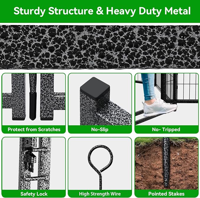 Dog Playpen Outdoor Extra Wide 32 Panels Heavy Duty Dog Fence 32" Height Anti-Rust with Doors Portable for RV Camping Yard, Total 84FT, 561 Sq.ft, Snowy Black-PurrikoPets