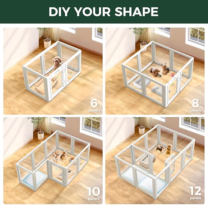 FXW AuraSpace Acrylic Indoor Unleashed Dog Playpen for Puppies and Small Dogs, 24 Inch, 16 Panels, White-PurrikoPets