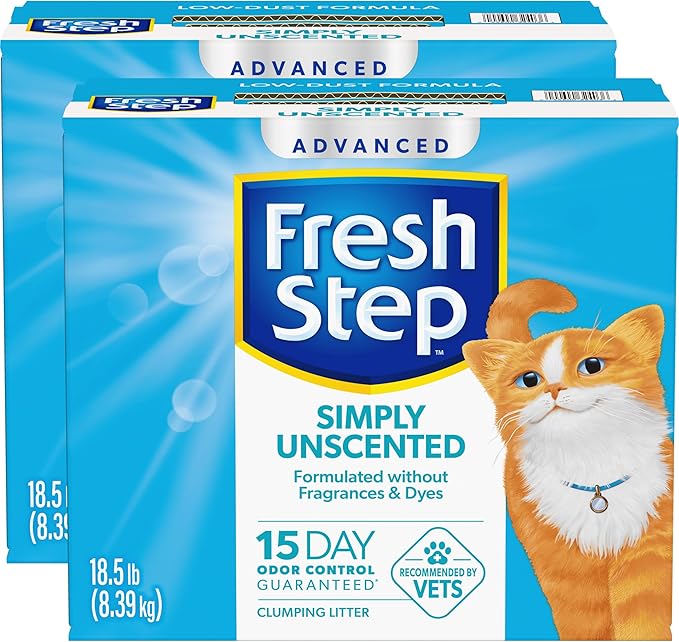 Fresh Step Advanced Simply Unscented Clumping Litter, Fresh Step Unscented Cat Litter Fights Odor on Contact, 37 lbs. (2 x 18.5 lb. Box)-PurrikoPets