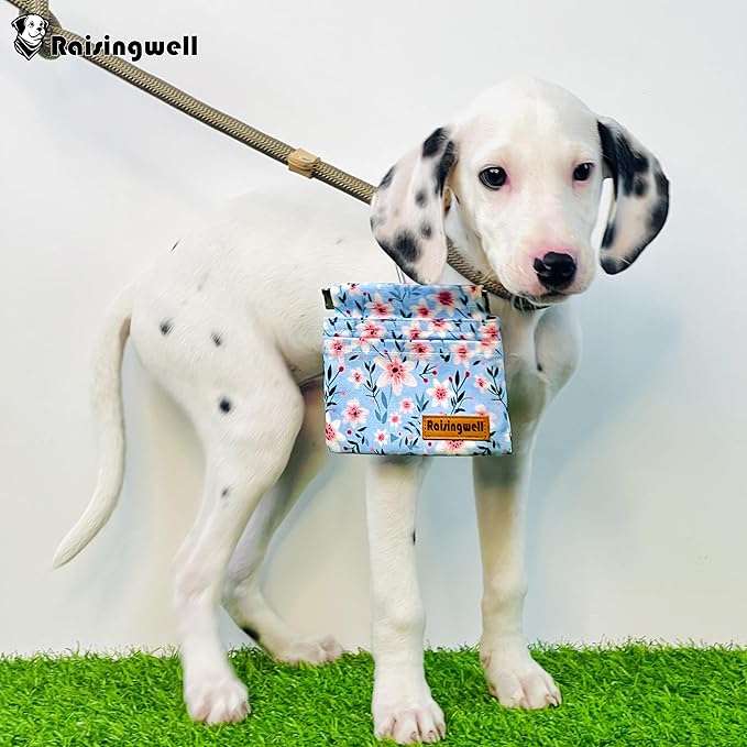 Dog Treat Pouch, Small Cotton Pocket Sized Training Holder, Hand Free Walking Fanny Bag with Carabiner, Self-Closing Pet Feed Snack Reward, Behavior Aids for Puppy Travel or Outdoor Use-PurrikoPets