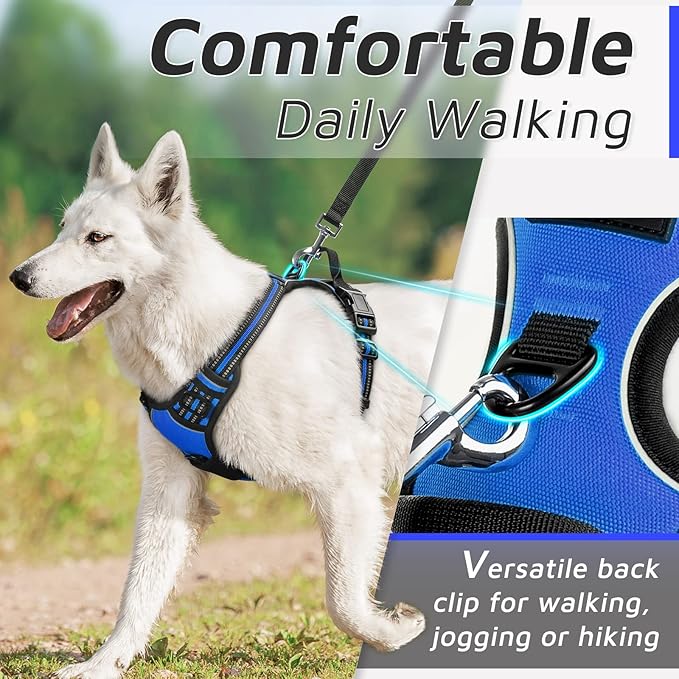 Eagloo Dog Harness Medium Sized Dog, No Pull Service Vest with Reflective Strips and Control Handle, Adjustable and Comfortable for Easy Walking, No Choke Pet Harness with 2 Metal Rings, Blue, M-PurrikoPets