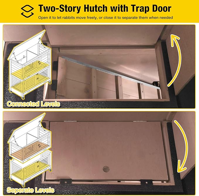 Aivituvin 2-Tier Rabbit Hutch with Tarp Door and Wheels Bunny Cage Indoor Outdoor Guinea Pig Cage Expandable with Pet Playpen 36" L, Brown-PurrikoPets