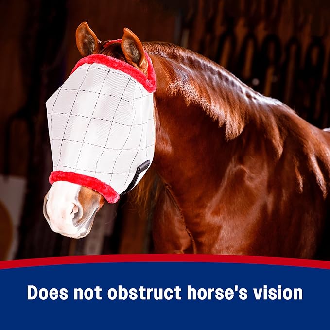 Farnam SuperMask II horse fly mask without ears, extended coverage, protects eyes from insects and debris, adjustable throat latch, Average Horse Size-PurrikoPets