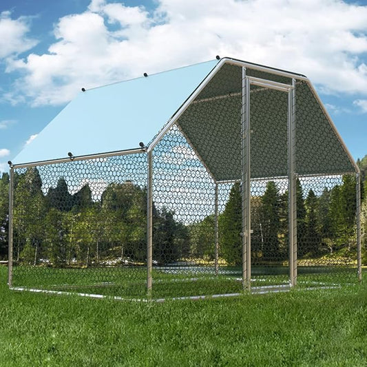 1.26’’ Large Metal Chicken Coop Walk in, Chicken Pen for Chickens, Outdoor Chicken Runs Coops Dog Kennel, Flat Roofed Chicken Runs for Yard with Anti-Ultraviolet Cover (9.2’L x6.2’W x6.4’H)-PurrikoPets