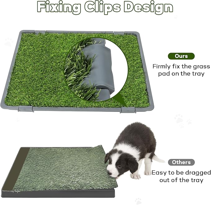 Dog Grass Pad with Tray: 2 Pack Grass Pee Pads for Dogs Potty for Puppy Training, 22"x18" Artificial Turf for Dogs with Collection Tray for Indoor /Outdoor /Patio /Balcony, Grey-PurrikoPets