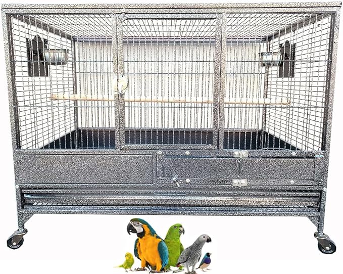 Extra Large Single Stacker Strong Heavy Duty Wrought Iron Breeder Parrot Aviary Bird Breeding Breeder Cage with Side Nest Breeding Doors On Wheels-PurrikoPets