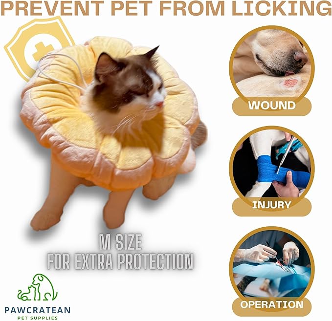 Adjustable Comfy Flower Style Elizabeth Collar for Cats Puppies Soft Recovery Cone Pet Protective Neck Collar (Yellow, Medium)-PurrikoPets