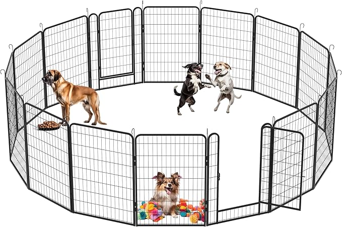 Dog Playpen, Outdoor Dog Fence, 16 Panels, 40" H Dog Pen for Large/Medium/Small Dogs, Heavy Duty Metal Pet Fence with Gate, Portable Dog Fence for RV Camping and Yard (Black)-PurrikoPets