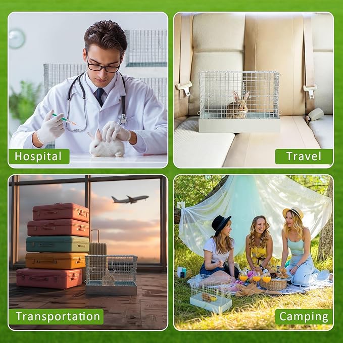 Folding Rabbit Cage, 18 x 10 x 14 in Portable Bunny Carrier with Tray and Handles for Transport, Travel or Temporary Housing, Indoor Outdoor Pet Habitat Animal Enclosure-PurrikoPets