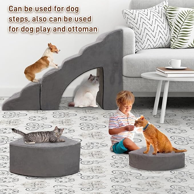 Foam Dog Stairs & Steps Ramps for High Beds 30 inches Tall for Small Dogs and Cats, LitaiL 6 Step Pet Stairs Steps for High Beds 30 inch Large Dogs, Non-Slip Dog Ramps for Older Cat-PurrikoPets