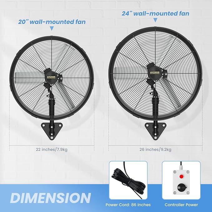 20'' Outdoor Wall Mount Fan, 4 Speed Oscillating Wall Fan with All Sealed Brushless DC Motor, Heavy Duty Industrial Fans, Waterproof Fans for Patios, House, Garage, Commercial, Warehouse, Factory-PurrikoPets