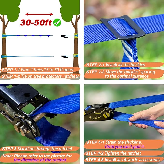 2×56ft Ninja Warrior Obstacle Course for Kids - 600 lbs Weight Capacity, Slackline Obstacle Course with 8 Ninja Accessories - Monkey Bar, Rope Ladder, Gymnastic Ring, Arm Trainer and Monkey Fist-PurrikoPets