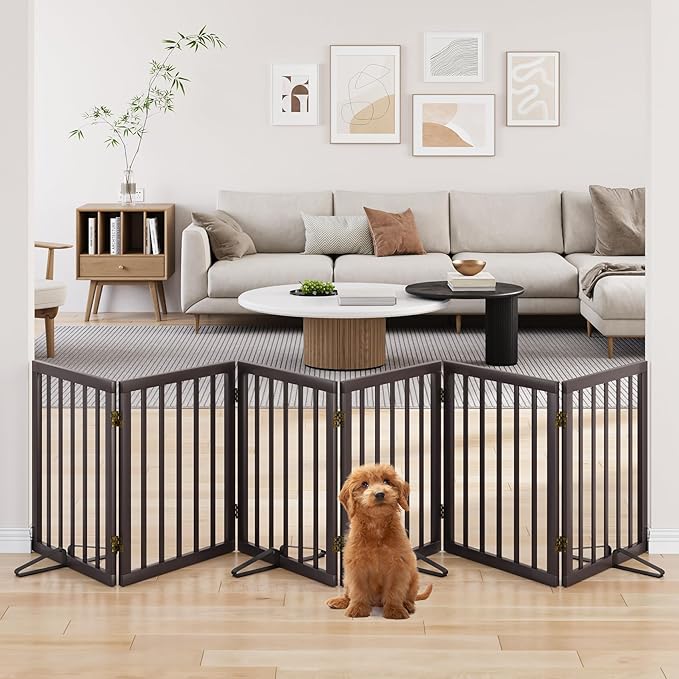 Freestanding Pet Gate 55-110" Extre Wide, Foldable Dog Gate for The Doorways House, Pet Gates for Dogs, Doogie Puppy Fence Gate-PurrikoPets