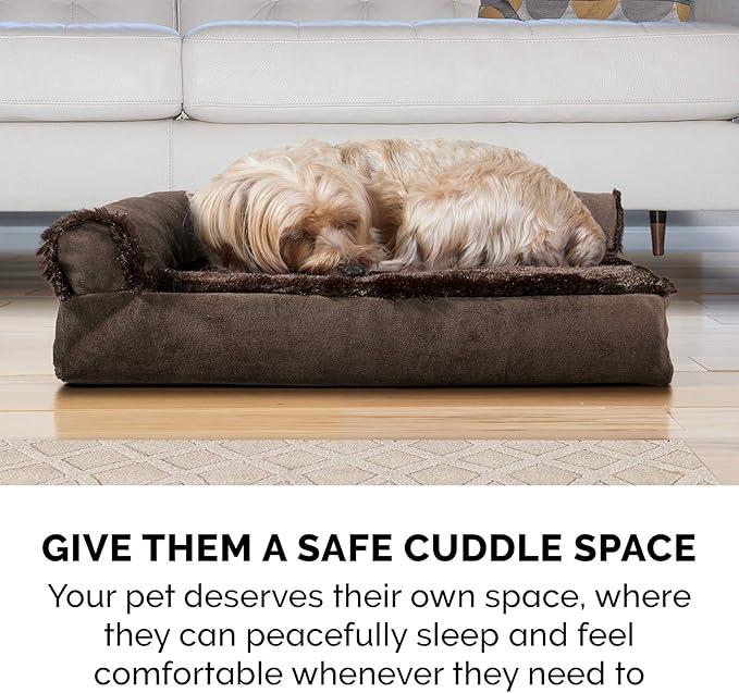 Furhaven Cooling Gel Dog Bed for Large Dogs w/ Removable Bolsters & Washable Cover, For Dogs Up to 125 lbs - Plush & Velvet L Shaped Chaise - Sable Brown, Jumbo Plus/XXL-PurrikoPets