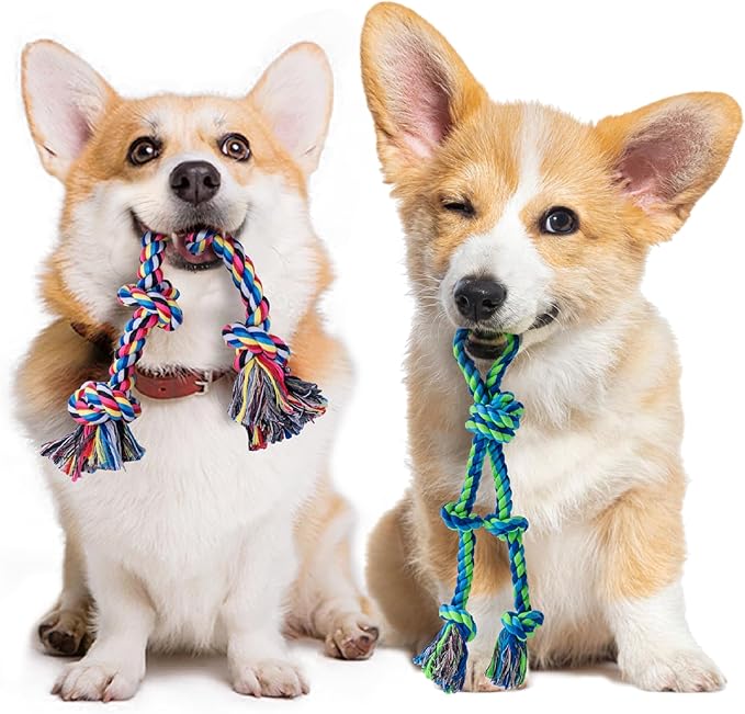 2 Pack Dog Rope Toy for Small Dogs, Puppy Teething Toys, Durable Cotton Puppy Chew Toys for Teething, Small Dog Toys for Aggressive Chewers, Interactive Tug of War Dog Toy for Puppies Boredom-PurrikoPets
