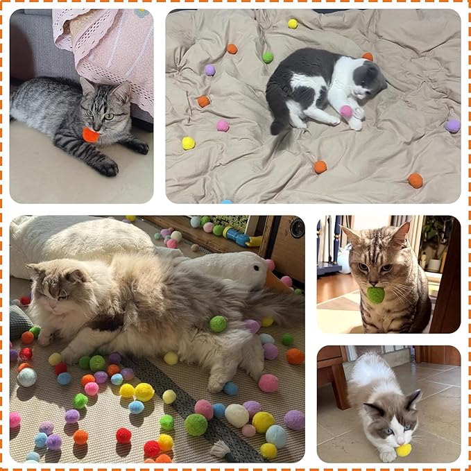 50PCS 1 Inch Cat Toys Balls Kitten Cat Pom Pom Balls Soft Cat Puff Ball Toys Rolling Interactive Cat Toy Ball Cat Nip Balls Fuzzy Balls for Cats Creative Crafts Decorations Assorted Color-PurrikoPets