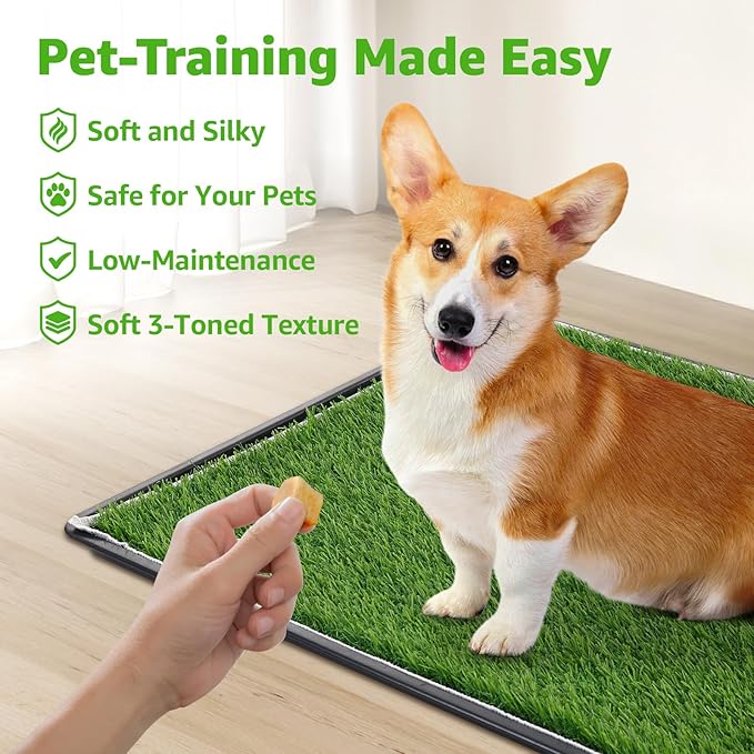 Dog Grass Large Potty Patch, Dog Litter Boxes Artificial Grass Bathroom Turf for Pet Training, Washable Puppy Pee Pad, Perfect Indoor/Outdoor Portable Potty Pet Loo (Potty system-45.1"x29.1")-PurrikoPets