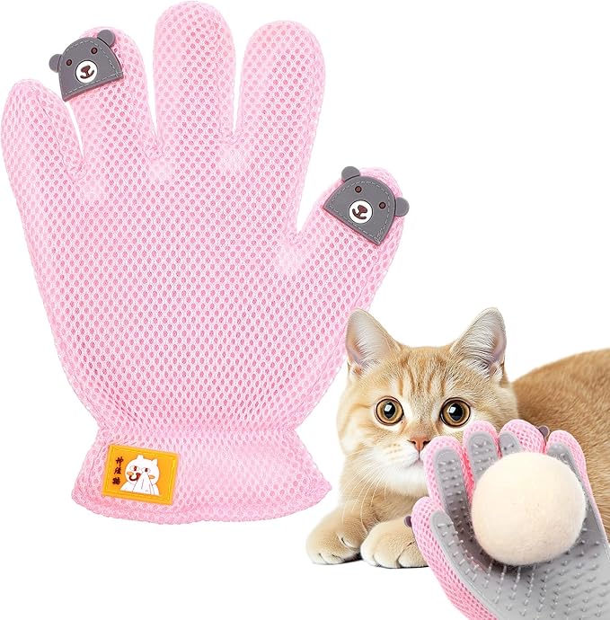 2 in 1 Pet Grooming Glove for Cats & Dogs, Efficient Deshedding Brush Pet Long Short Fur Removal Glove, Gentle Massaging Puppy Kitten Bathing Grooming Brush Tool, Easy Clean Floating Hair Mitt-PurrikoPets